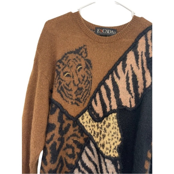 Vintage Escada Sweater Size 40 Animal Print Tiger Wool Mohair Blend Made Italy - Picture 2 of 9